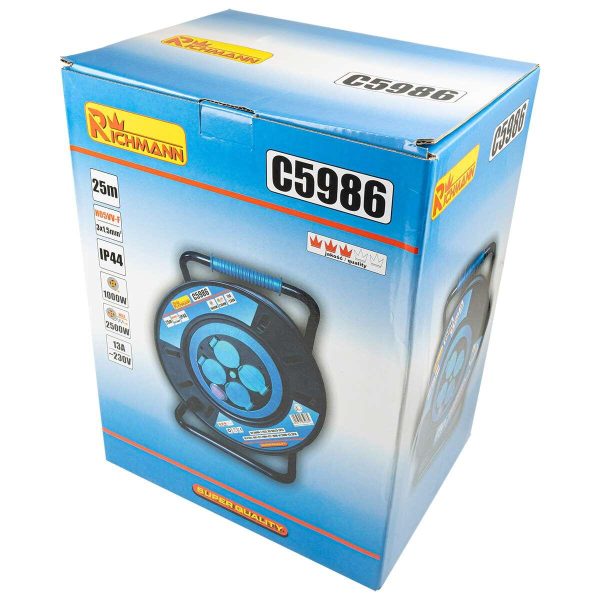 Prelungitor electric industrial, pe tambur, 13 A, 3x1.5 mm², IP44, 25 m, Richmann