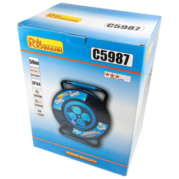 Prelungitor electric industrial, pe tambur, 13 A, 3x1.5 mm², IP44, 50 m, Richmann