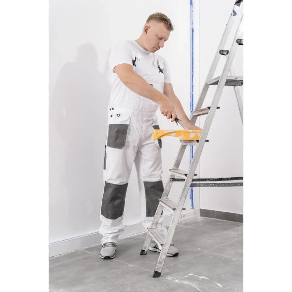 Pantaloni de lucru cu pieptar, salopeta, alb, model White Line, marimea S/48, Dedra