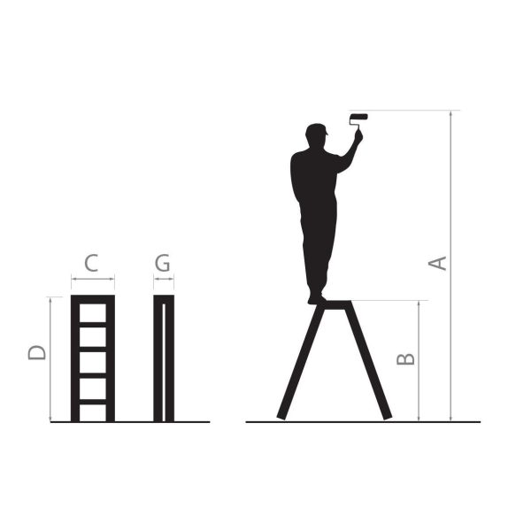 Scara aluminiu, 2 tronsoane, 7 trepte, platforma, max 125 kg, 1.82 m, Drabest