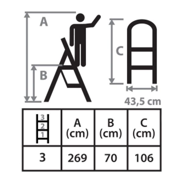 Scara otel, 3 trepte, max 150 kg, 0.70 m, Strend Pro