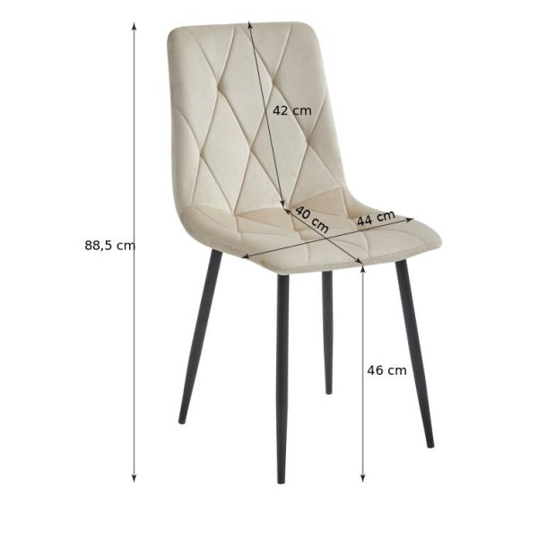 Scaun bucatarie/living, Artool, Libra, catifea bej, picioare metal negru, 44x40x88.5 cm