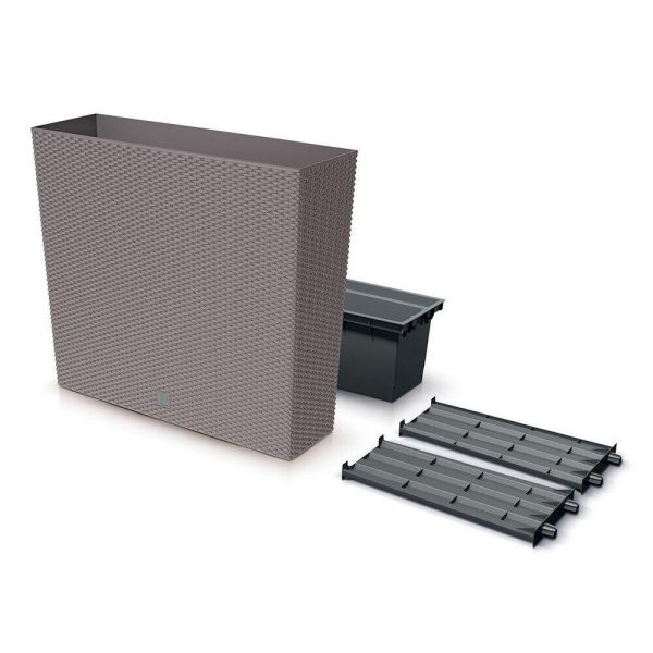 Set 2 jardiniere decorative, imitatie ratan, cafeniu, 58x18x49.8 cm, Rato Case