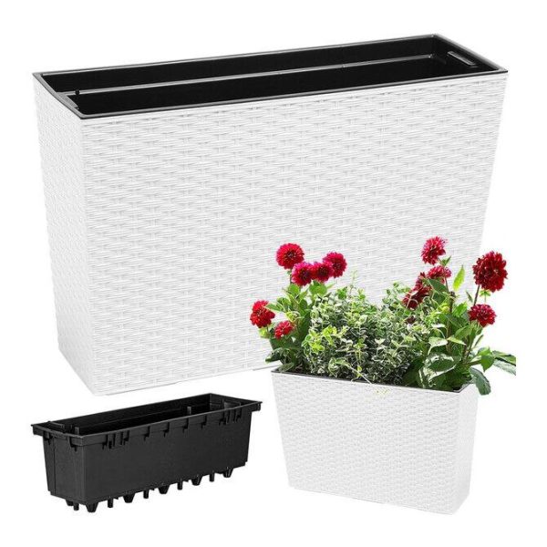 Set 2 jardiniere decorative, imitatie ratan, alb, 58x18x49.8 cm, Rato Case