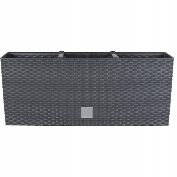 Set 2 jardiniere decorative, sistem irigare, imitatie ratan, antracit, 30 L, 60x25x24 cm, Rato Case