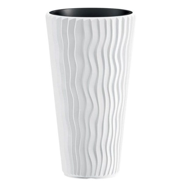Set 4 ghivece de flori, Sandy Slim, rotunde, inalte, 34.9x62 cm, alb, Prosperplast