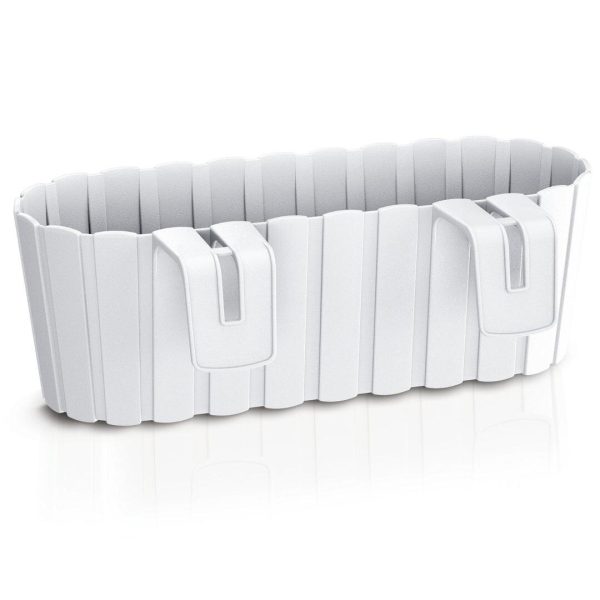 Set 4 jardiniere decorative cu suport de plastic, alb, 4.9 L, 38.3x21.2x13 cm, Boardee Hook