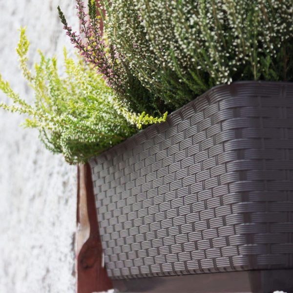 Set 4 jardiniere decorative, Prosperplast, imitatie ratan, maro, 49.2x17.2x17.4 cm