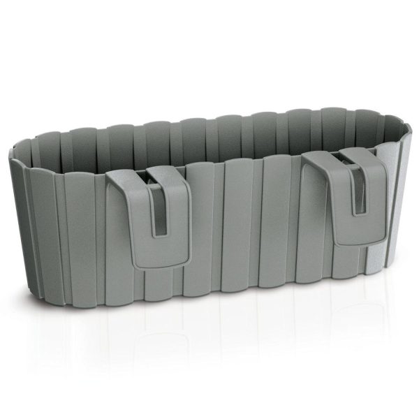 Set 4 jardiniere decorative cu suport de plastic, gri, 4.9 L, 38.3x21.2x13 cm, Boardee Hook