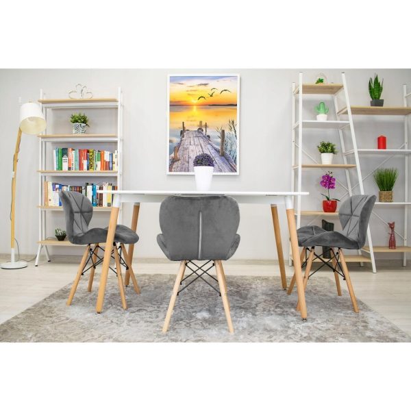 Set 4 scaune stil scandinav, Artool, Lago Velvet, catifea gri, picioare lemn natur, 47x36x73.5 cm