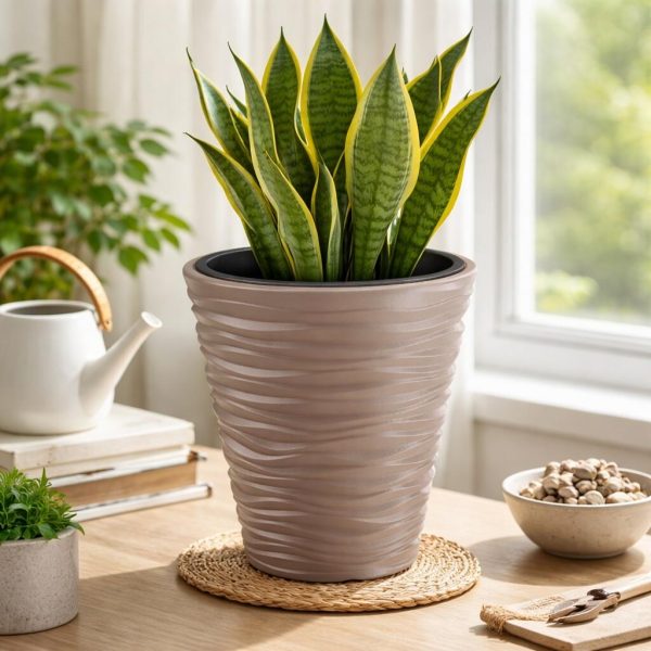 Set 2 ghivece de flori, Sand, rotunde, 38.8x43.6 cm, cafeniu, Prosperplast