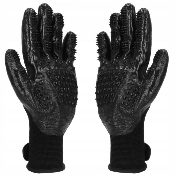 Manusi tip perie pentru ingrijirea, stilizarea, indepartarea parului de caine si pisica, set 2 buc, negru