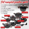 Set oale cu capac, tigai, ustensile pentru gatit, aluminiu, 13 piese, Black Marble Line, Magic Home