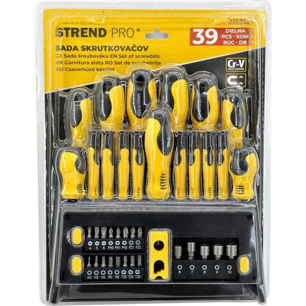 Set surubelnite cu varfuri si biti, magnetizator, 39 buc, 1/4", PL 4-6 mm, PH 0-2 mm, PZ 1-2 mm, Torx 20-30 mm, HEX 2-6 mm, Strend Pro