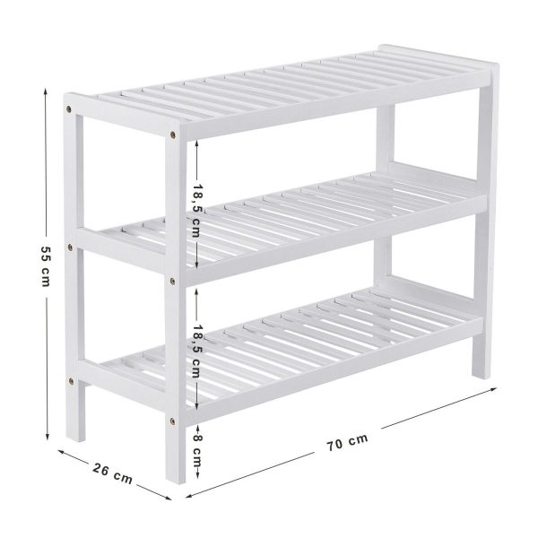 Suport depozitat incaltaminte, Artool, 3 polite, lemn bambus, alb, 70x26x55 cm