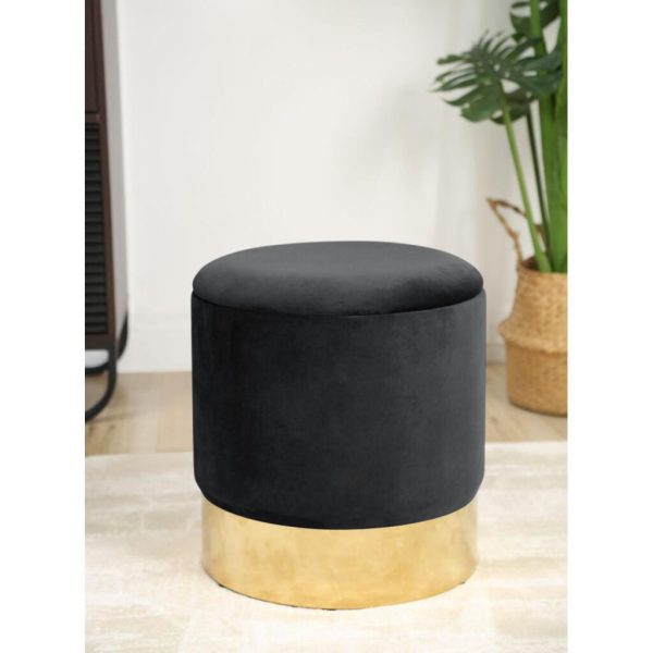 Taburet, rotund, cu spatiu depozitare, catifea, negru, max 80 kg, 39x40 cm, Golden, Akord