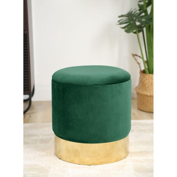 Taburet, rotund, cu spatiu depozitare, catifea, verde, max 80 kg, 39x40 cm, Golden, Akord