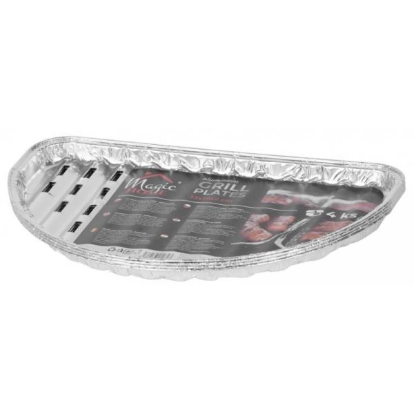 Tava aluminiu de unica folosinta, semirotunda, pentru gratar, perforata, set 4 buc, 33x19x2 cm, Magic Home