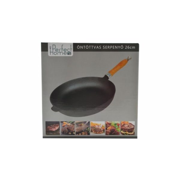 Tigaie fonta cu maner lemn, 26 cm, Perfect Home