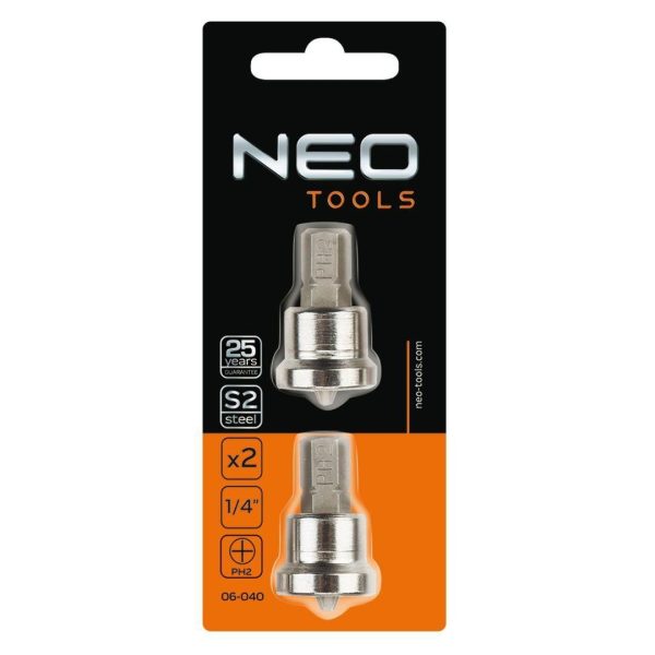Set varfuri, biti, cu opritor, PH2, 1/4", 2 buc, PH2x25 mm, Neo
