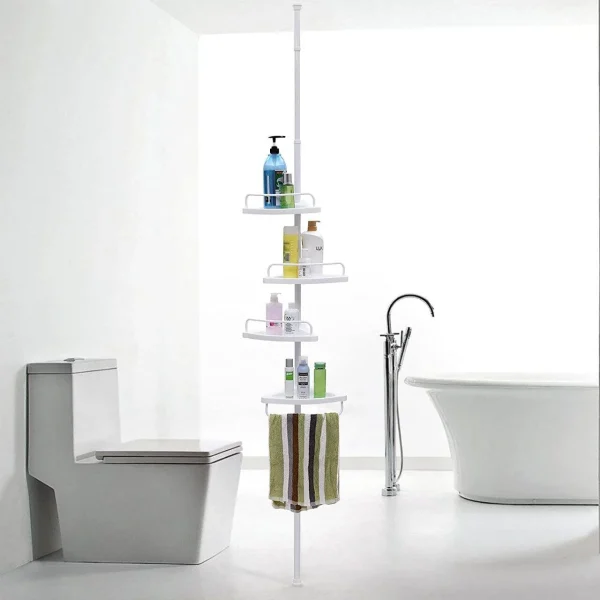 Raft pentru baie/dus, Vasagle, reglabil, inox, 4 rafturi, alb, 85-305 cm