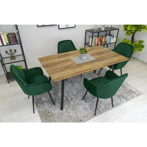 Scaun stil fotoliu bucatarie/living, Artool, Lugo, catifea verde, picioare metal negru, 57.5x56.5x86.5 cm