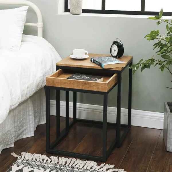 Masa de cafea, Vasagle, pal si metal, natur, set 2 piese