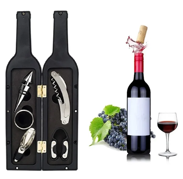 Set Cadou "Accesorii Vin in forma de Sticla, 6in1" culoare Neagra