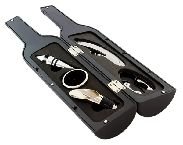 Set Cadou "Accesorii Vin in forma de Sticla, 6in1" culoare Neagra