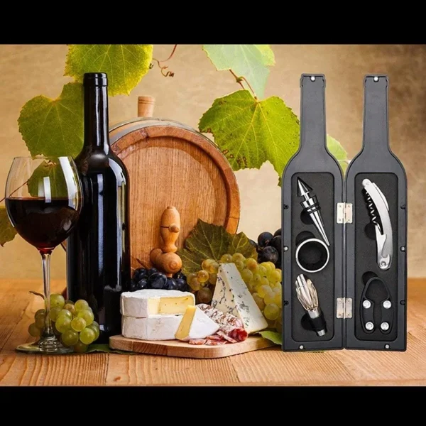 Set Cadou "Accesorii Vin in forma de Sticla, 6in1" culoare Neagra