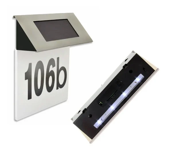 Placa numar casa iluminata LED, incarcare solara, carcasa din INOX