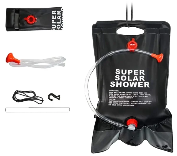 Dus solar suspendat pentru camping sau plaja, capacitate 20l, culoare Neagra