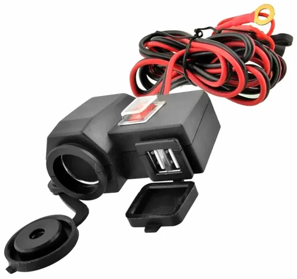 Priza de bricheta suplimentara, waterproof, 12V, 10A, cu 2 porturi incarcare USB, 5V, 2,1A, cu destinatie Moto, ATV, SSV, Quad, Off-Road