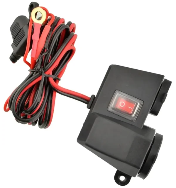 Priza de bricheta suplimentara, waterproof, 12V, 10A, cu 2 porturi incarcare USB, 5V, 2,1A, cu destinatie Moto, ATV, SSV, Quad, Off-Road