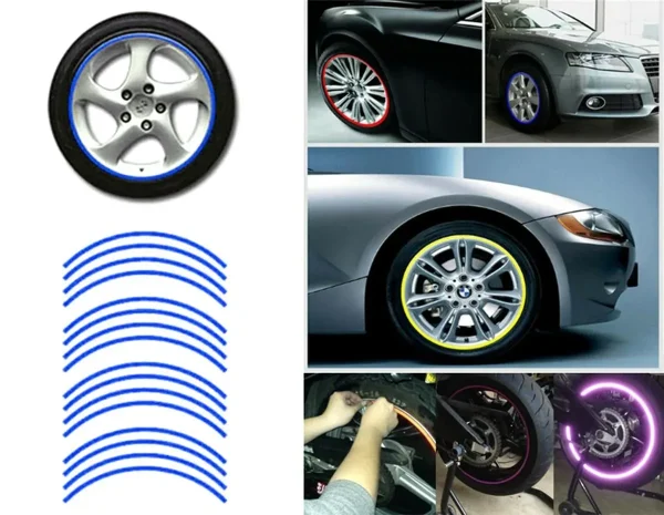 Set 16 ornamente Reflectorizante pentru jante auto, moto, culoare Albastra