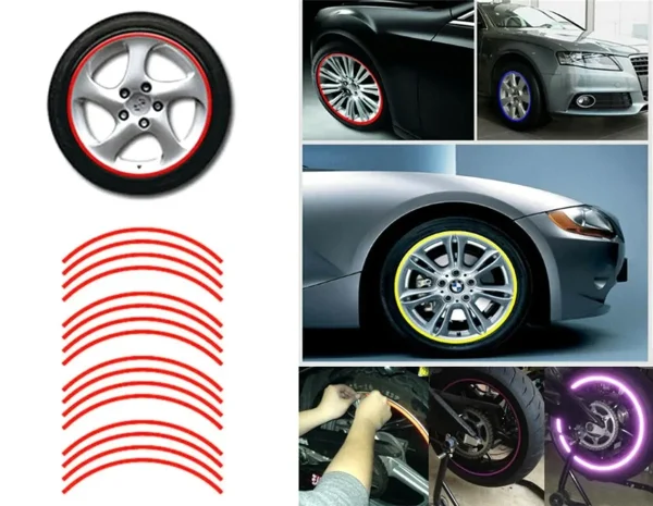 Set 16 ornamente Reflectorizante pentru jante auto, moto, culoare Rosie