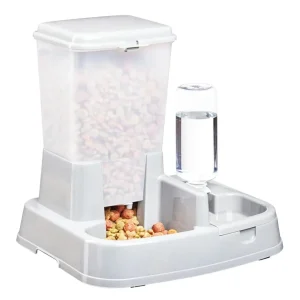 Distribuitor de alimente si apa pentru animale, 2in1, culoare Alba
