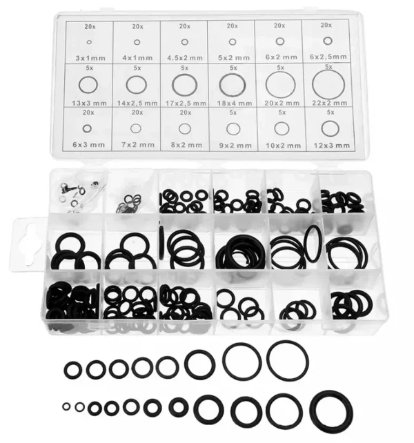 Set 225 de garnituri din cauciuc "O-Ring" rezistente la ulei, 18 tipuri/dimensiuni