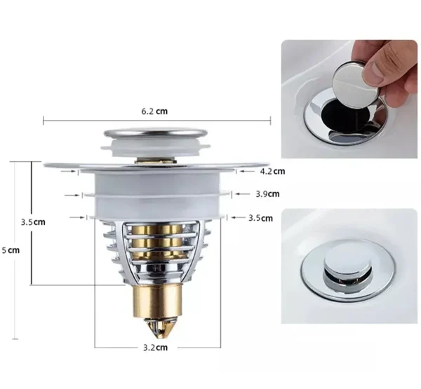 Dop scurgere chiuveta, universal, deschidere cu click, material oțel, diametru exterior 62 mm, culoare Argintiu
