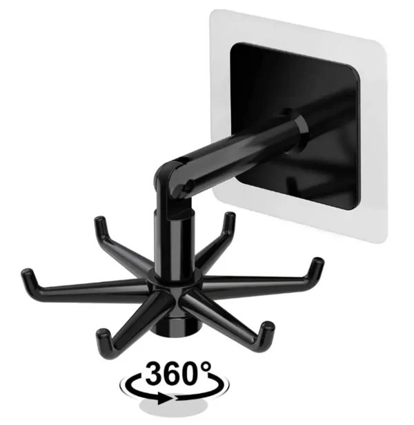 Umeras rotativ de bucatarie cu 6 carlige, material ABS, lungime 11 cm, culoare Negru