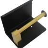 Suport pentru hartie igienica cu raft suplimentar, din otel, culoare neagra cu brat auriu
