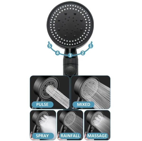 Set 3 elemente pentru dus, para de dus moderna + furtun flexibil + suport pentru perete, culoare Neagra