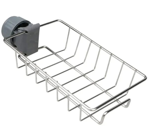 Raft organizator universal pentru bucatarie sau baie, montaj pe robinet, material otel, culoare Argintiu