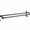 Suport din aluminiu pentru 2 prosoape + 2 cuiere, lungime 60 cm, culoare Neagra