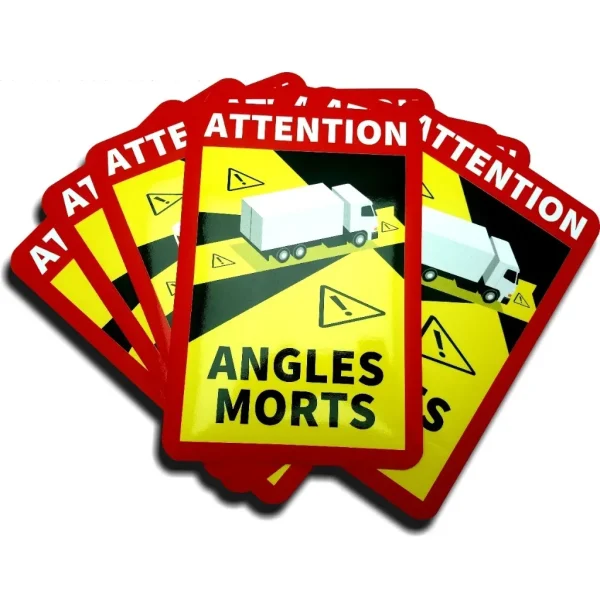 Set 10 buc. sticker autocolant "Unghi Mort", Eticheta Autocolanta "ANGLES MORTS" pentru camioane, dimensiune 17 x 25 cm