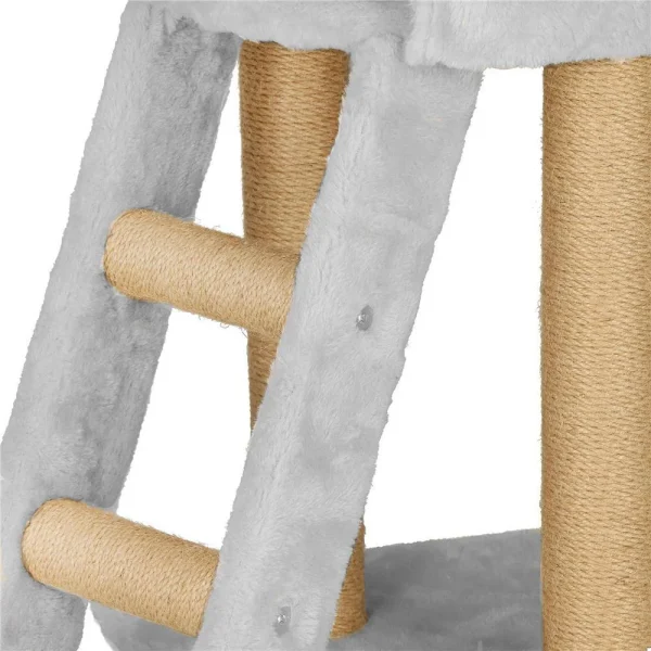 Ansamblu de joaca pentru pisici, Springos, cu platforme, ciucuri, culcus, gri si bej, 49x35x136 cm