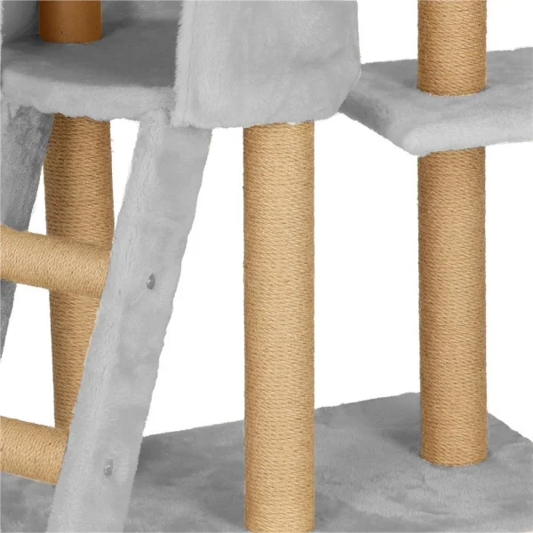 Ansamblu de joaca pentru pisici, Springos, cu platforme, ciucuri, culcus, gri si bej, 49x35x136 cm