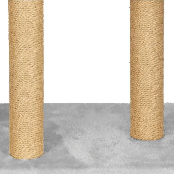 Ansamblu de joaca pentru pisici, Springos, cu platforme, ciucuri, culcus, gri si bej, 49x35x136 cm