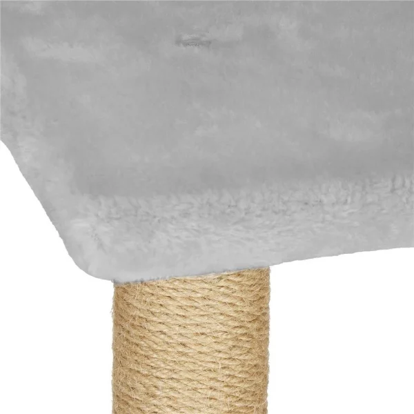 Ansamblu de joaca pentru pisici, Springos, cu platforme, ciucuri, culcus, gri si bej, 49x35x136 cm