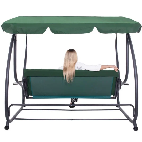 Balansoar gradina, Springos, 3 locuri, verde, 194x122x167-200 cm, functie pat, max 280 kg, Venetia